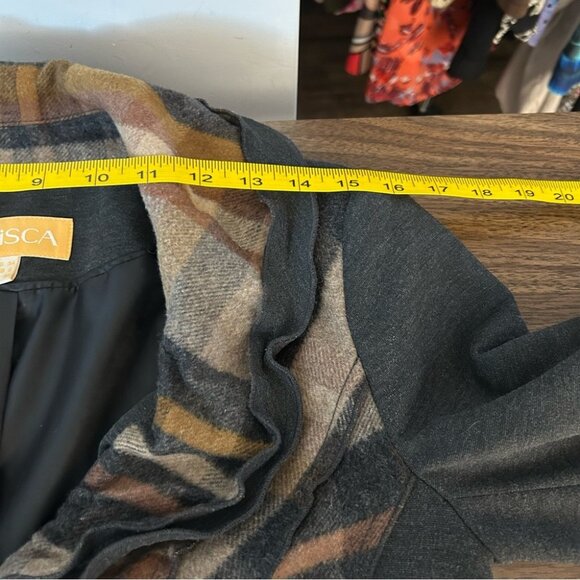 ❤️ CRiSCA Plaid wool blend Women's Jacket with Ruffle Collar 6 - Picture 7 of 10